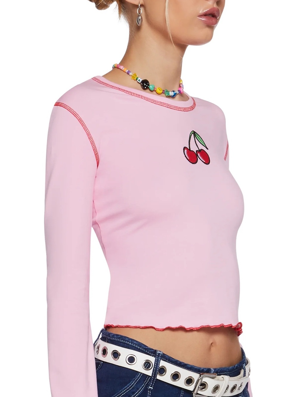 Delia’s by Dolls Kill Pucker Up Long Sleeve Tee in Pink Size Small - Picture 5 of 8